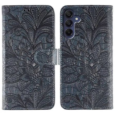 Hot tilbud til lav pris! Kompatibel med Samsung Galaxy A56 5G Etui Blondeblomster PU Læder Flip Pung Telefon Cover Multicolor Mørkeblå-Glad