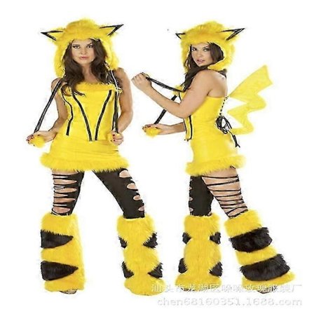 2025 Sexy Jule Damekostyme Cosplay Stor Hale Ulv Cosplay Party Maid Fristelse Julenisse Todelt Kostyme Pikachu-FS- Pikachu farge