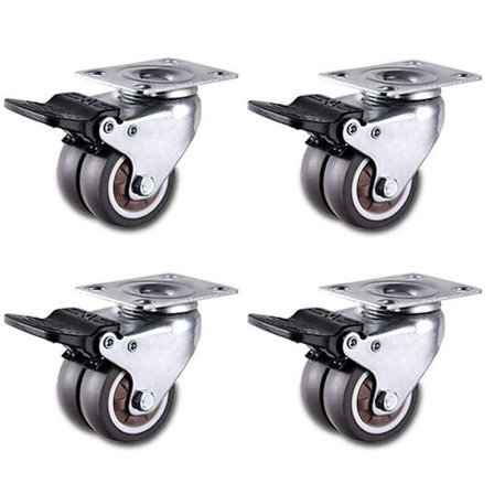 4 Stk 2''Swivel Caster Hjul Pladehjul med 2 bremser