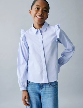 Mango Shirt With Ruffle Detail - Blue - 8