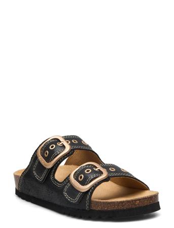 Sl Noelle Suede Black Shoes Summer Shoes Flat Sandals Svart Scholl*Betinget Tilbud
