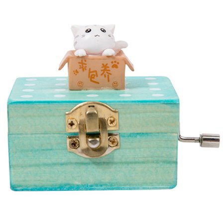 Gaveinnpakket trehåndveiv mini musikkboks med søt katt