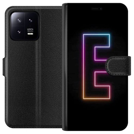 Kompatibel Tegnebogsetui til Xiaomi Xiaomi 13 Minimalistisk neonbogstav E i lyse farver mod mørk baggrund i moderne og stilren design