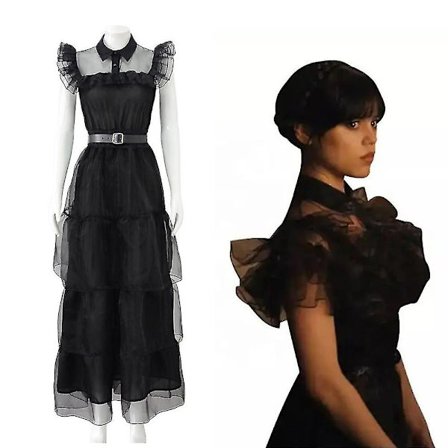 4-9-vuotiaille tytöille Wednesday Addams -asu Halloween-karnevaali-juhliin/peruukit