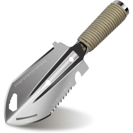 Hopeanvärinen monitoiminen retkilapio, mini puutarhalapio, 9 in 1 retkeilytyökalut, ruostumattomasta teräksestä valmistettu puutarhalapio, kannettava 