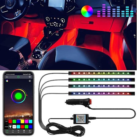 Interior Car Lights, Led Car Lights Strip Under Dash Lighting Kit With Sound Active Function, Upgrade App Control 12v Multi-color Music 4pcs 48 Led