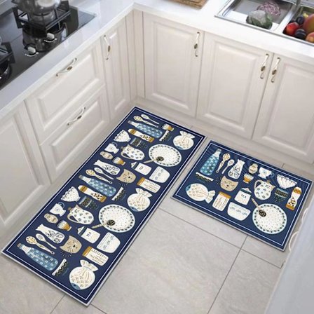 Set med 2 Köksmattor Halkfria Slitstarka Tvättbara för Kök, Tvättstuga, Sovrum (M, 40x60+40x120cm)