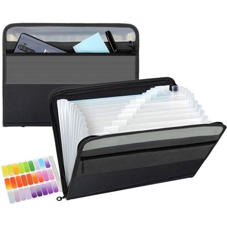 Expanderande mapp med 13 fack och dragkedja, A4 dokumentorganisatör i plast med praktisk framficka för personliga kontorsmaterial