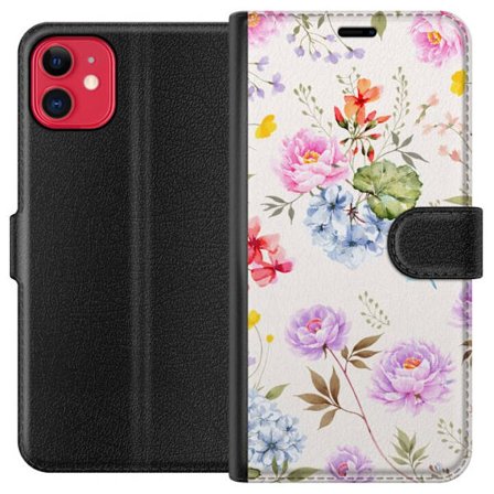 Kompatibelt Plånboksfodral till Apple Apple iPhone 11 Floralt mönster med handmålade blommor, fjärilar och insekter i romantisk skandinavisk stil