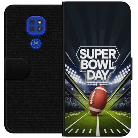 Kompatibel Tegnebogsetui til Motorola Moto G9 Play Super Bowl Day plakat med amerikansk fodbold på oplyst arena i dramatisk sportsdesign
