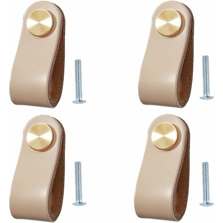 Set om 4 läderhandtag för möbler, skåpdörrknopp, läderhandtag för lådor, vintage möbelhandtag för skåp, byrå, kök, badrum