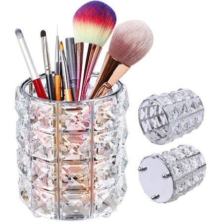 Sølv krystal makeup opbevaringsboks, rund makeup børste opbevaringsboks