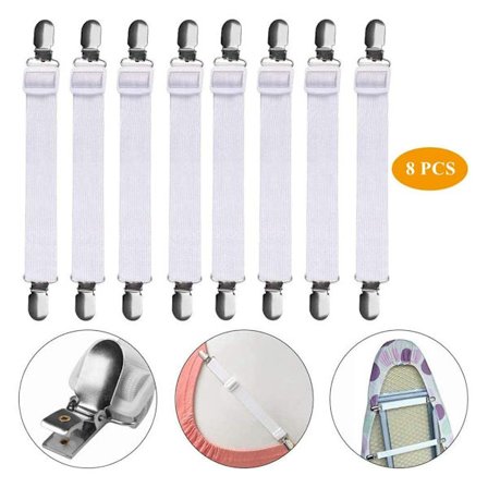 8 stk. Justerbare lakenklemmer Elastiske madrassholdere Festestropper for laken og sofatrekk