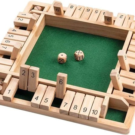 Trettbrett-spill i tre, 4-spiller Shut The Box terningspill matematikk tradisjonell pub KLB