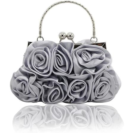 Kvinder Flower Satin Aften håndtaske Silvery