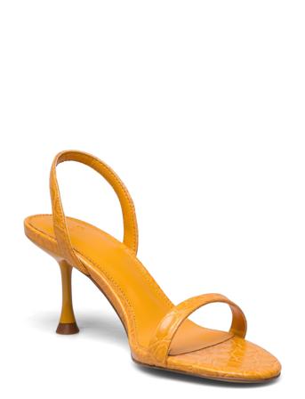 Heel Croc-Effect Sandals Sandal Med Hæl Oransje Mango*Betinget Tilbud