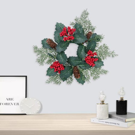 Juledekorationer Lysmanchetter Kranse til Borddekoration, Lille Julekrans med Røde Bær Lyskrans til Hjemme Middag Bryllupsfest Bord