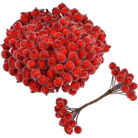 200 stk. kunstige røde bær, kunstige mini-bær til jul