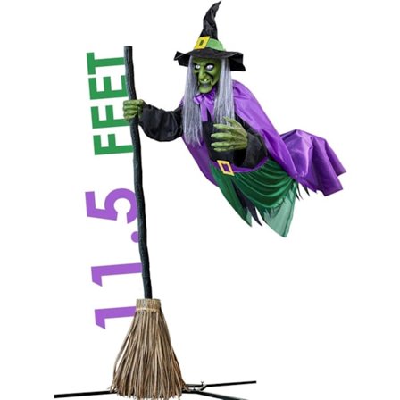 Halloween-dekorasjon 180 cm heks med sensor, lyd og lys, hagedekorasjon, skremmende rekvisitt