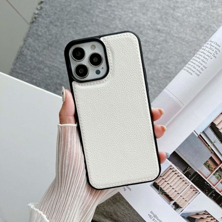 Fodral för iPhone 16pro max Lychee-mönster 2 i 1 sömnad vit klassisk Pebbled lädertextur par Full-Body