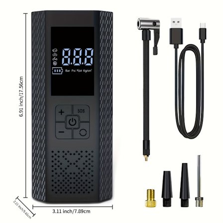 150PSI Bærbar Luftkompressor med Dæktryksmåler & LED Display - 3X Hurtigere One-Touch Smart Trådløs Dækpumpe, USB Drevet