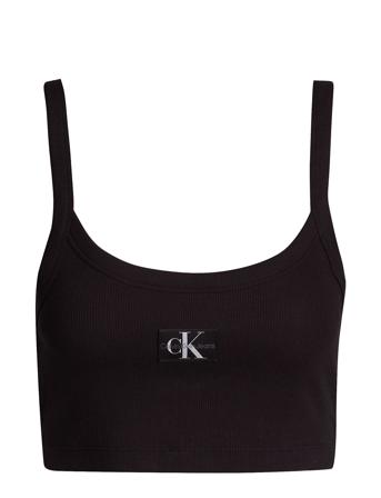 Woven Label Rib Bralette Tops Crop Tops Sleeveless Crop Tops Black Calvin Klein Jeans