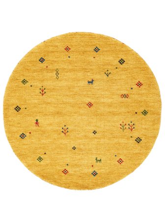 Gabbeh Giza Ø 150 Petit Jaune Rond Tapis De Laine