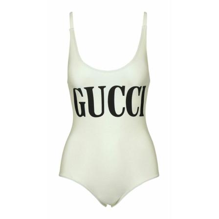 Gucci, Logo Print Swimsuit Biały, Kobieta, Rozmiar: XS