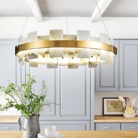 Led Hængende Lampe Marmor Kobber Vognhjul 60cm 40w