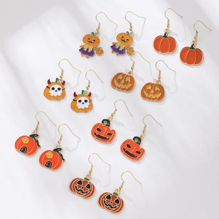 7 par tecknade Halloween pumpa örhängen roliga personlighet kreativa spöke ansikte skelett man örhängen