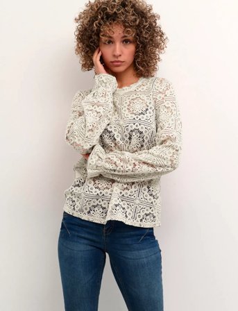 Cream Crtiley Lace Blouse - Pink - 34