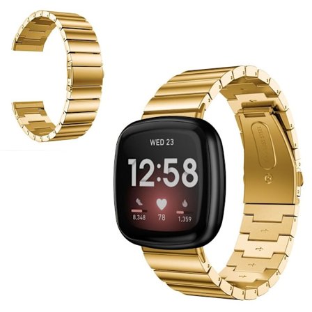 rostfritt stål single row klockarmband för Fitbit Versa 3 - guld