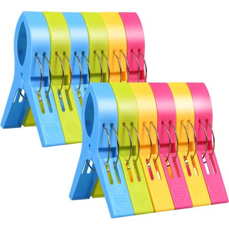 12 Klyper - Strandklyper - Holdbare - Store - Plastklyper - Fargerike - Håndkleklyper