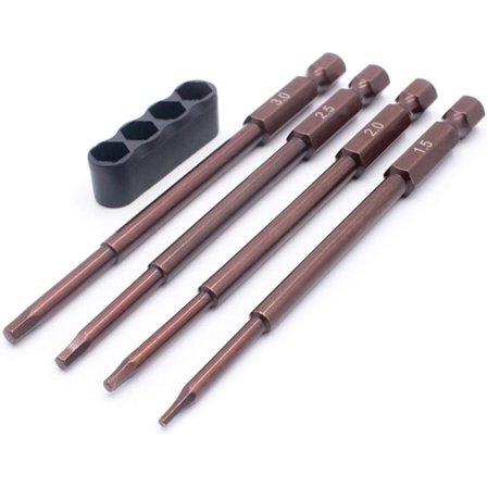 LCX Racing 4-delt 1/4" metrisk sekskantbitssett elektrisk skrutrekker RC-bor Hobby RC-modell RC-lastebil (1,5 2,0 2,5 3,0 mm)