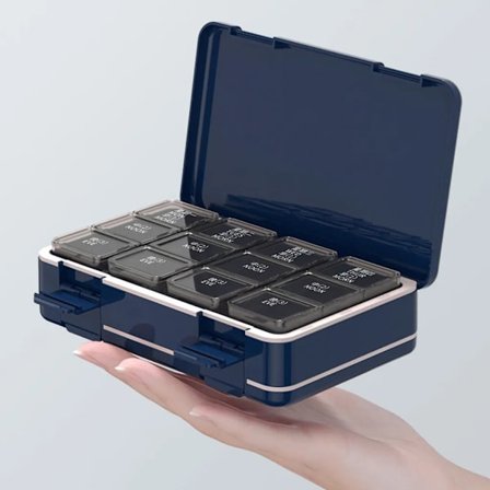 Tabletbøtte 7 dage, pilleæske, medicinæske, BPA-fri bærbar pilleæske, 24 gitter, blå