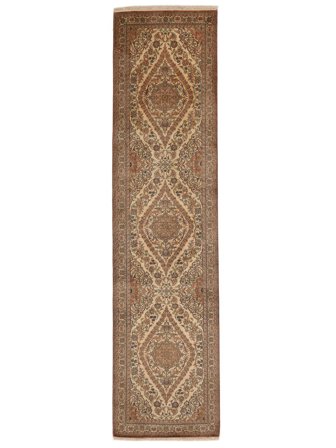 Hand Knotted Kashmir Pure Silk 24/24 Quality Rug 78X313 Silk Brown/Orange Small