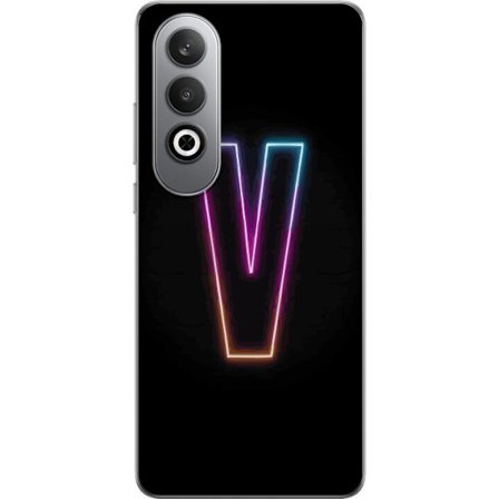 Kompatibel Mobilcover til OnePlus OnePlus Nord CE4 Neonbogstav V i farvegradueret lys mod sort baggrund, minimalistisk design med tydelig glød og mod
