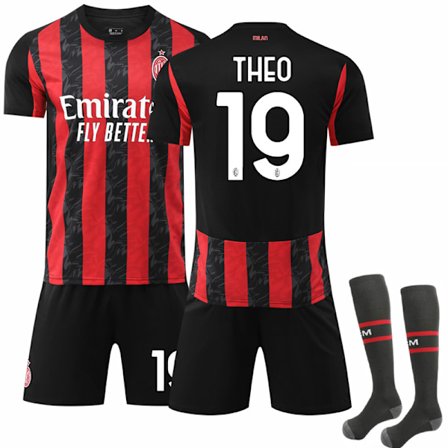 25-26 A.C. Milan Hjemme NO.19 THEO Drakter Barn Voksen Fotballutstyr med Sokker
