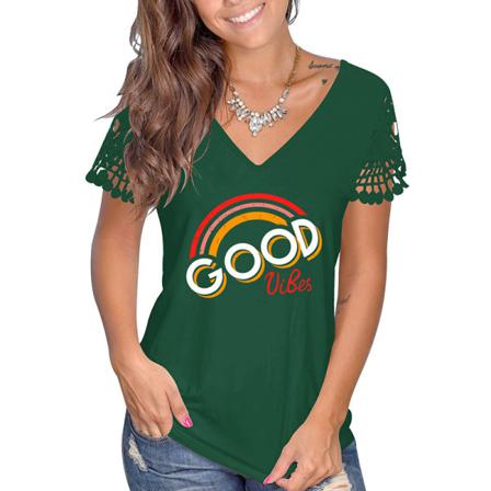 Kvinnor Kortärmade Toppar V-ringad T-shirt