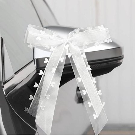 100 stk. Hvide sløjfer med hjerter til bildekoration, bryllup, jul, håndlavet satinbånd (22 x 13 cm)