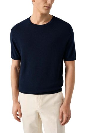 Eton T-shirt Med Strukturerad Crew Neck Tröjor Herr Blå M