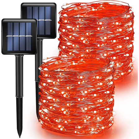 Røde Solcelledrevne Lyslenker Utomhus. 39,4 Fot 120 LED-Soldrevne Vanntett Fe-Lys 8 Moduser Kobbertråd