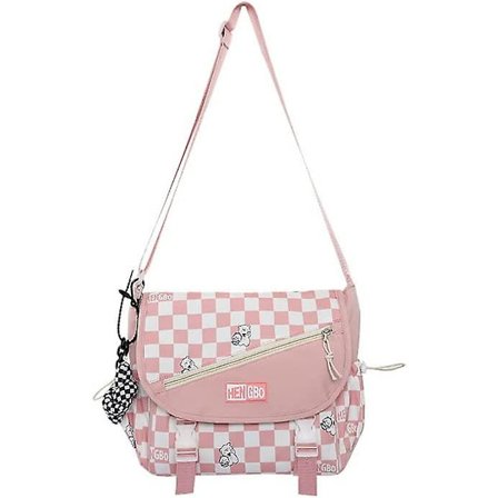 Kawaii Japansk Skolväska Harajuku Rutiga Messenger Tote Bag Estetisk Y2k Ita Bag Axelremsväska Flickor Kawaii Skolmaterial (Rosa, En Storlek)
