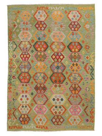 Hand Woven Kilim Afghan Old Style Rug 175X249 Brown/Dark Yellow