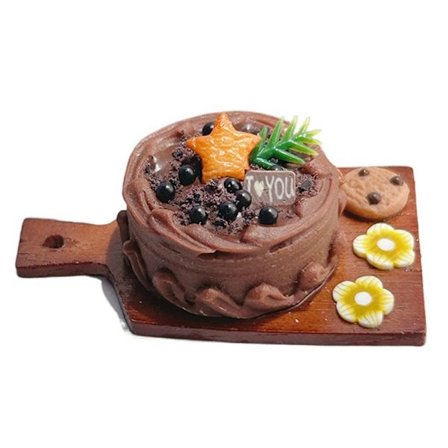 Miniatyyri hedelmäkakku tarjottimella nukkekodin keittiölelu 8 8