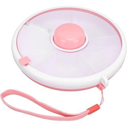 Pink Snack Spinner - Genanvendelig roterende snackbeholder til børn - Med 5 rumdelere og håndrem - Bærbar snackskuffe (Pink) (Inkluderer gaffel)