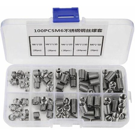 M6 gjengeinnsats, 100 stk M6 innsatsgjenger i rustfritt stål spiraltråd heliske gjengeinnsatser