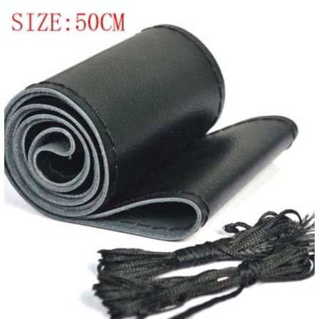 (50CM SVART) Fri Frakt 42cm 45cm 47cm 50CM Bil Lastbil Ratt Skydd Lastbil Buss DIY Handgjord Äkta Läder Ratt Skydd