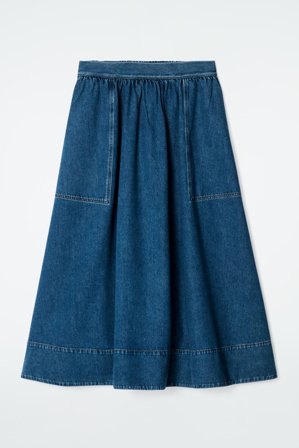 COS Women's Elasticated Denim Midi Skirt in Blue