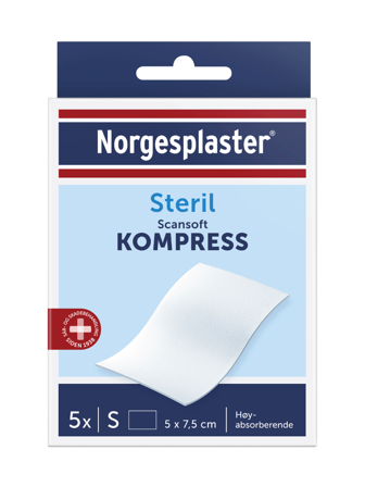 Norgesplaster Scansoft kompress, 5 cm x 7.5 cm, 5 stk.